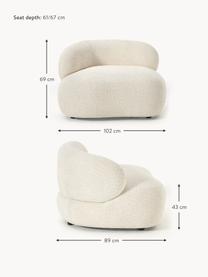 Fauteuil lounge en peluche-bouclette Alba, Peluche-bouclette blanc cassé, larg. 102 x prof. 89 cm, dossier à gauche