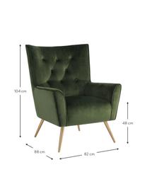 Sillón orejero de terciopelo Bodiva, Tapizado: poliéster (terciopelo), Patas: metal, Verde bosque, latón, An 82 x F 88 cm