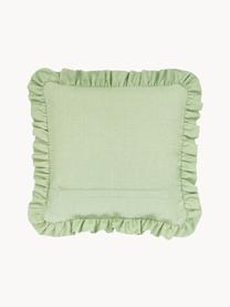 Housse de coussin 45x45 avec volants Camille, 60 % polyester, 25 % coton, 15 % lin, Vert menthe, larg. 45 x long. 45 cm