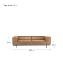 Leder-Sofa Abigail (3-Sitzer) in Braungrau mit Metall-Füßen, Bezug: Lederfaserstoff (70% Lede, Beine: Metall, lackiert, Leder Braungrau, B 230 x T 95 cm