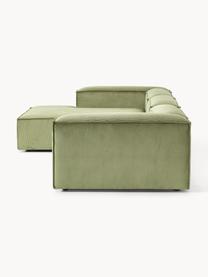 Modulares Ecksofa Lennon aus Cord, Bezug: Cord (92 % Polyester, 8 %, Gestell: Massives Kiefernholz, Spe, Füße: Kunststoff Dieses Produkt, Cord Olivgrün, B 327 x T 180 cm, Eckteil links