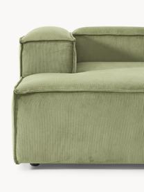 Canapé d'angle modulable en velours côtelé Lennon, Velours côtelé vert olive, larg. 327 x prof. 180 cm, méridienne à gauche