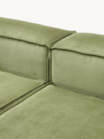 Modulares Ecksofa Lennon aus Cord, Bezug: Cord (92 % Polyester, 8 %, Gestell: Massives Kiefernholz, Spe, Füße: Kunststoff Dieses Produkt, Cord Olivgrün, B 327 x T 180 cm, Eckteil links