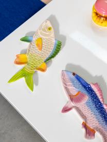 Ručně malovaný servírovací talíř z dolomitu Fish, Dolomit, Modrá, růžová, Š 38 cm, V 18 cm