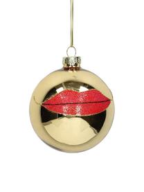 Adornos navideños Lips, 2 uds., Dorado, rojo, brillante, Ø 8 cm