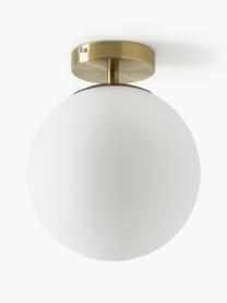 Lampada da soffitto piccola in vetro Hitch, Baldacchino: metallo ottonato, Paralume: vetro, Bianco, dorato, Ø 25 x Alt. 30 cm