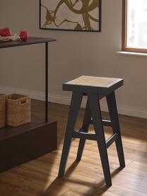 Tabouret de bar en cannage Sissi, Noir, beige clair, larg. 46 x haut. 75 cm