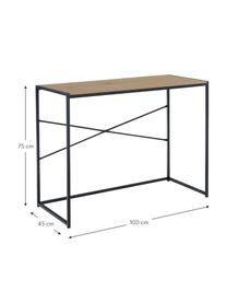 Wąskie biurko Seaford, Blat: płyta pilśniowa średniej , Stelaż: metal lakierowany proszko, O wyglądzie drewna naturalnego, czarny, S 100 x G 45 cm