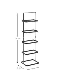 Schoenenkast Tower van metaal, Gepoedercoat staal, Zwart, B 22 x H 78 cm