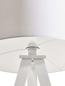 Tripod Stehlampe Jake aus Massivholz, Lampenschirm: Leinen, Weiss, H 150 cm