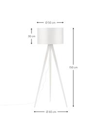 Scandi tripod vloerlamp Jake van massief hout, Lampenkap: linnen, Lampvoet: essenhout, FSC-gecertific, Wit, Ø 60 x H 150 cm