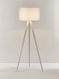 Scandi tripod vloerlamp Jake van massief hout, Lampenkap: linnen, Lampvoet: essenhout, FSC-gecertific, Wit, H 150cm