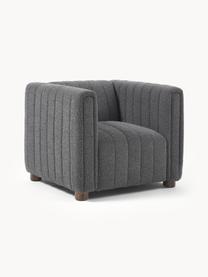 Bouclé fauteuil Antonio in antraciet met houten poten, Bekleding: bouclé (100 % polyester), Frame: massief hout, multiplex, Poten: eikenhout, Bouclé antraciet, B 88 x H 71 cm