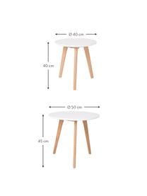 Tables d'appoint rondes scandi Bodine, 2 élém., Blanc, bois de chêne, Lot de différentes tailles