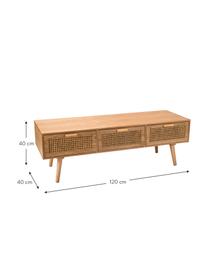 Tv-meubel Romeo van hout met Weens vlechtwerk, MDF, essenhoutfineer, Essenhoutkleurig, 120 x 40 cm