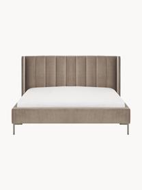 Gestoffeerd fluwelen bed Dusk, Bekleding: polyester fluweel Met 30., Frame: massief grenenhout en pla, Poten: gepoedercoat metaal Dit p, Fluweel taupe, B 180 x L 200 cm