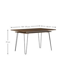 Mesa de comedor extensible Aero, 134 x 90 cm, Patas: metal pintado, Nogal, An 134-175 x F 90 cm