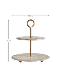 Marmor-Etagere Ellia, Stange: Metall, beschichtet, Beige, Goldfarben, Ø 34 x H 35 cm