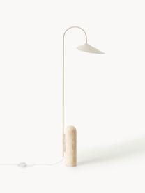 Lampada da terra con base in travertino Arum, orientabile, Paralume: alluminio verniciato a po, Struttura: ferro verniciato a polver, Piede: travertino, Bianco latte, travertino beige chiaro, Alt. 136 cm