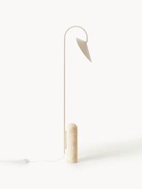 Stehlampe Arum mit Travertinfuß, verstellbar, Lampenschirm: Aluminium, pulverbeschich, Gestell: Eisen, pulverbeschichtet, Fuß: Travertin, Off White, Travertin Hellbeige, H 136 cm