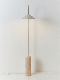 Stehlampe Arum mit Travertinfuss, verstellbar, Lampenschirm: Aluminium, pulverbeschich, Gestell: Eisen, pulverbeschichtet, Off White, Travertin Hellbeige, H 136 cm