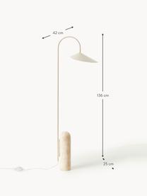 Stehlampe Arum mit Travertinfuss, verstellbar, Lampenschirm: Aluminium, pulverbeschich, Gestell: Eisen, pulverbeschichtet, Off White, Travertin Hellbeige, H 136 cm