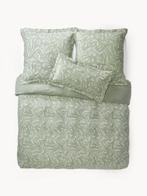 Funda nórdica de lino y algodón estampado Amita, Verde salvia, Cama 90 cm (155 x 220 cm)