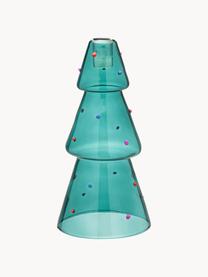 Świecznik z dmuchanego szkła borokrzemowego Christmas Tree, Szkło borokrzemowe, dmuchane, Turkusowy zielony, wielobarwny, Ø 13 x W 24 cm