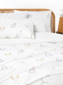 Taie d'oreiller en percale de coton avec broderie de Noël Elvien, Blanc, multicolore, larg. 50 x long. 70 cm