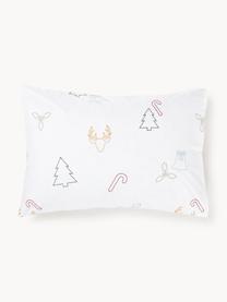 Taie d'oreiller en percale de coton avec broderie de Noël Elvien, Blanc, multicolore, larg. 50 x long. 70 cm