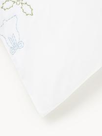 Taie d'oreiller en percale de coton avec broderie de Noël Elvien, Blanc, multicolore, larg. 50 x long. 70 cm