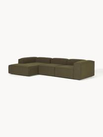 Narożna sofa modułowa Bouclé Lennon, Tapicerka: Bouclé (100% poliester) D, Stelaż: lite drewno sosnowe, skle, Nogi: tworzywo sztuczne Ten pro, Oliwkowozielony Bouclé, S 327 x G 180 cm, lewostronna