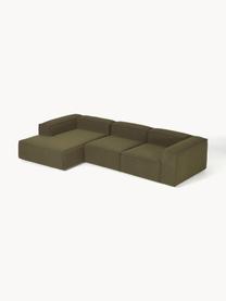 Modulares Ecksofa Lennon aus Bouclé, Bezug: Bouclé (100 % Polyester) , Gestell: Massives Kiefernholz, Spe, Füße: Kunststoff Dieses Produkt, Bouclé Olivgrün, B 327 x T 180 cm, Eckteil links