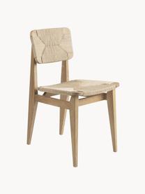 Dřevěná židle z dubového dřeva a vypleteným sedákem C-Chair, Dubové dřevo, světle béžová, Š 41 cm, H 53 cm