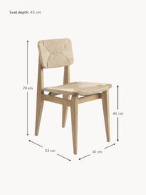 Dřevěná židle z dubového dřeva a vypleteným sedákem C-Chair, Dubové dřevo, světle béžová, Š 41 cm, H 53 cm