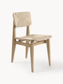 Holzstuhl C-Chair aus Eichenholz mit geflochtener Sitzfläche, Gestell: Eichenholz, geölt, Eichenholz, Hellbeige, B 41 x T 53 cm