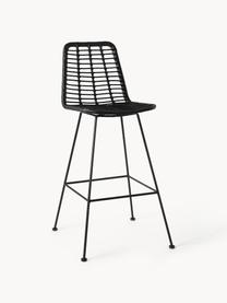 Krzesło barowe z polirattanu Costa, Stelaż: metal malowany proszkowo, Czarny, S 56 x W 110 cm