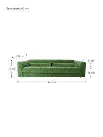 Samt-Sofa Club (3-Sitzer), Bezug: Samt (100% Polyester), Füße: Metall, pulverbeschichtet, Samt Grün, B 274 x T 108 cm