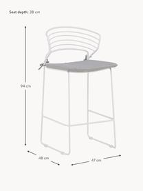 Tabouret de bar en métal Milano, Blanc, gris clair, larg. 47 x haut. 94 cm