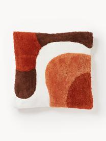 Funda de cojín con relieves Malu, 100% algodón, Rojo, naranja, blanco crema, An 45 x L 45 cm