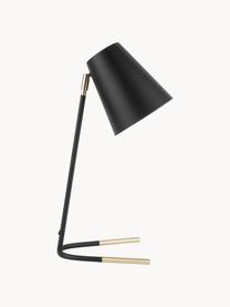 Bureaulamp Noble, Lampenkap: gecoat metaal, Lampvoet: gecoat metaal, Zwart, goudkleurig, B 20 x H 48 cm