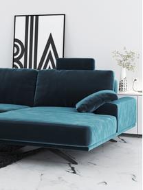 Sofa narożna z aksamitu Prado, Tapicerka: 100% aksamit poliestrowy,, Nogi: metal lakierowany, Ciemny niebieski, S 315 x G 180 cm