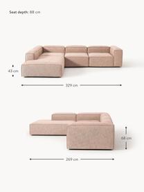 Modulares XL-Ecksofa Lennon aus Leinen-Mix, Bezug: 50 % Viskose, 25 % Leinen, Gestell: Fichtenholz, Sperrholz, m, Leinen-Mix Rostrot, B 329 x T 269 cm, Eckteil links