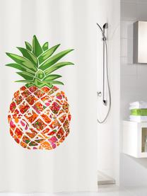 Sprchový záves s ananásovým motívom Pineapple, Biela, zelená, oranžová, červená