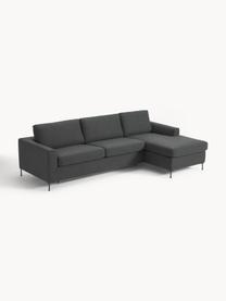 Sofa rozkładana Cucita (3-osobowa), Tapicerka: tkanina (100% poliester) , Stelaż: lite drewno sosnowe, Nogi: metal lakierowany Ten pro, Antracytowa tkanina, S 274 x G 164 cm, prawostronna