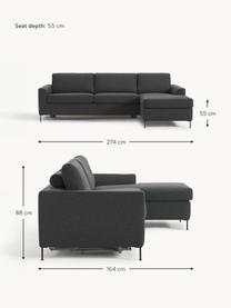 Sofa rozkładana Cucita (3-osobowa), Tapicerka: tkanina (100% poliester) , Stelaż: lite drewno sosnowe, Nogi: metal lakierowany Ten pro, Antracytowa tkanina, S 274 x G 164 cm, prawostronna