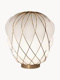 Handgemaakte tafellamp Pinecone, Lampenkap: glas, gegalvaniseerd meta, Wit, goudkleurig, Ø 30 x H 36 cm