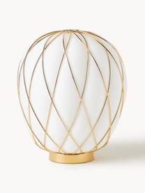 Handgemaakte tafellamp Pinecone, Lampenkap: glas, gegalvaniseerd meta, Wit, goudkleurig, Ø 30 x H 36 cm