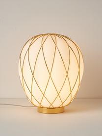 Handgefertigte Tischlampe Pinecone, Lampenschirm: Glas, Metall, galvanisier, Weiß, Goldfarben, Ø 30 x H 36 cm