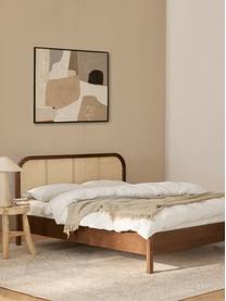 Lit en bois avec tête de lit en cannage Jones, Bois de chêne, larg. 140 x long. 200 cm
